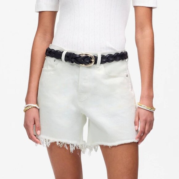 Madewell Brynn Long Shorts High Rise Raw Hem Button Fly White Size 28 NWT - Picture 1 of 9